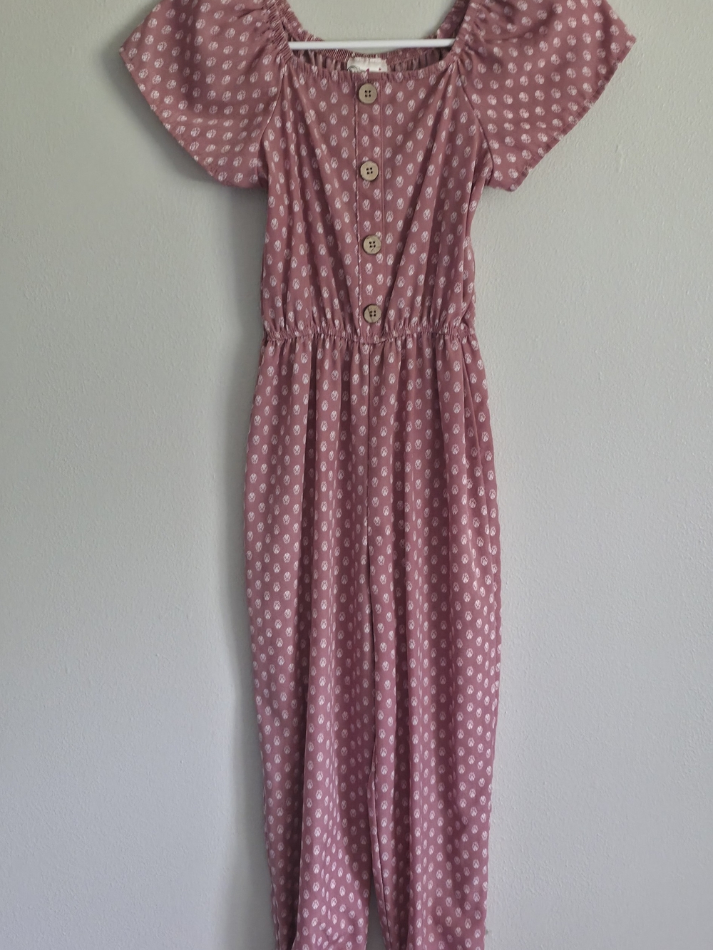 Girls' Pink Button-Front One-Piece Jumpsuit